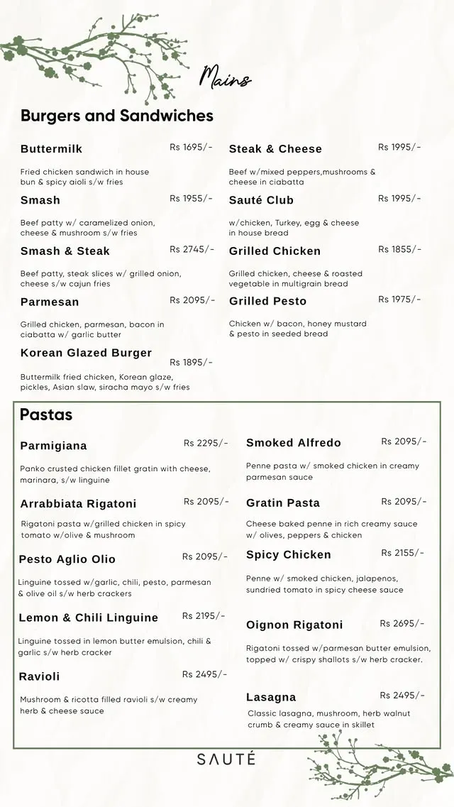 SAUTE menu, page 3