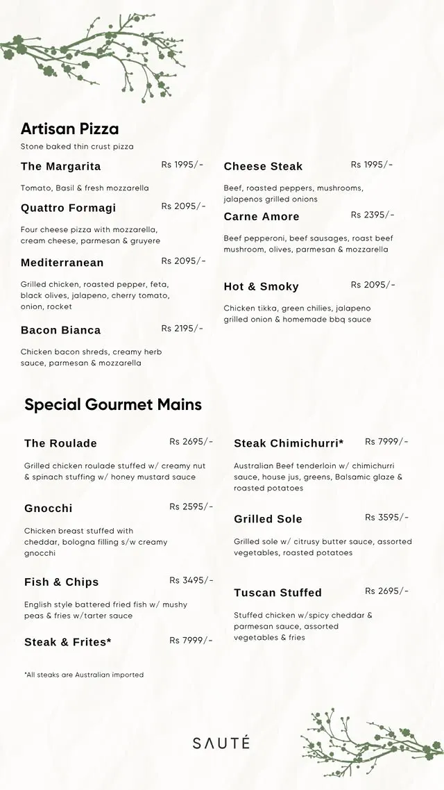 SAUTE menu, page 4