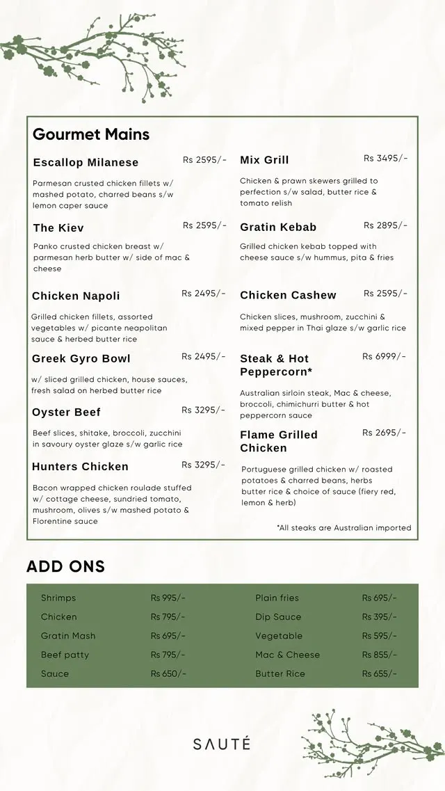 SAUTE menu, page 5