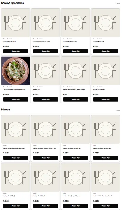 Sholay Restaurant menu, page 1