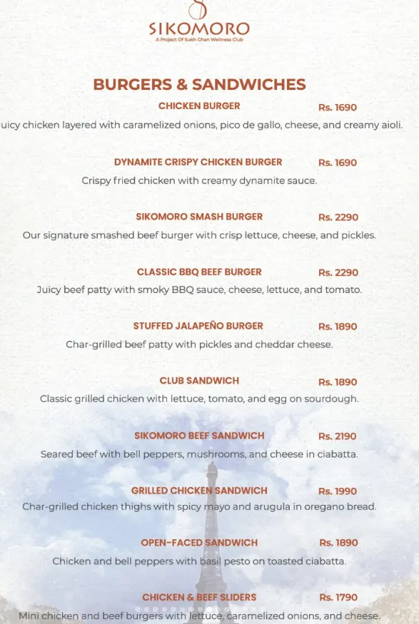 SIKOMORO menu, page 8