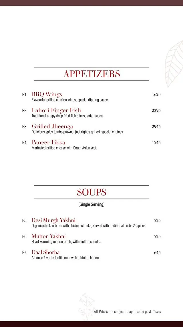 Spice Bazaar menu, page 1