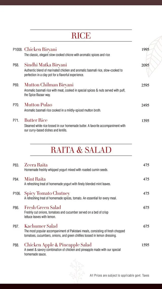 Spice Bazaar menu, page 6