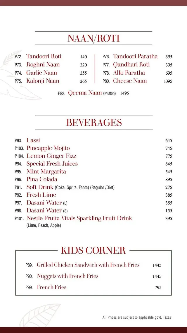 Spice Bazaar menu, page 7