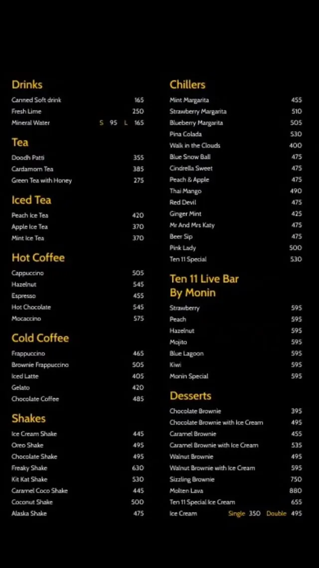 Ten 11 Lounge menu, page 3