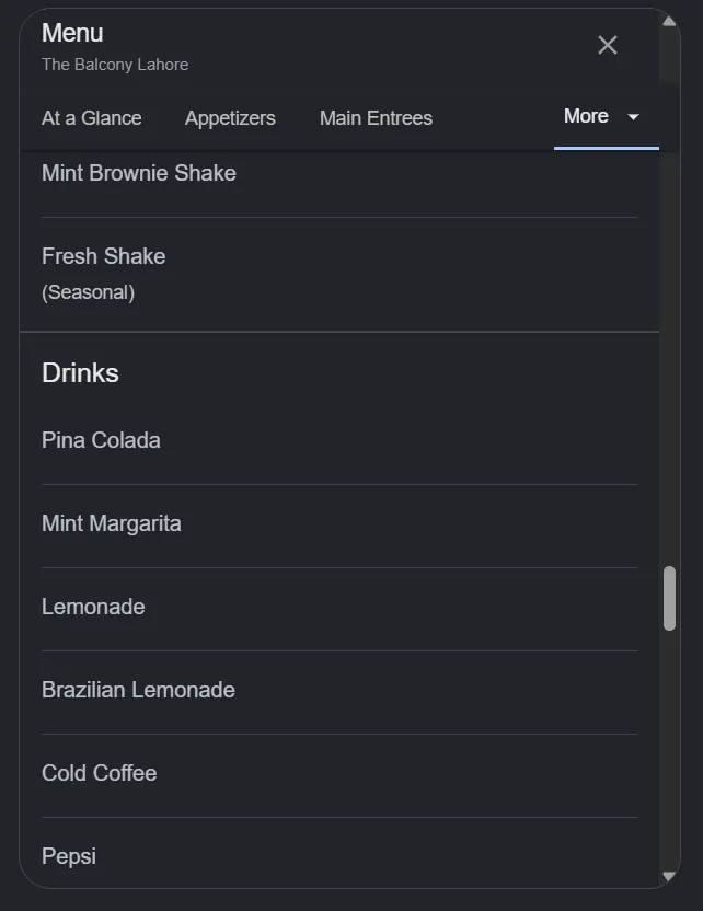 The Balcony Lahore menu, page 10