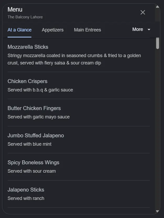 The Balcony Lahore menu, page 2
