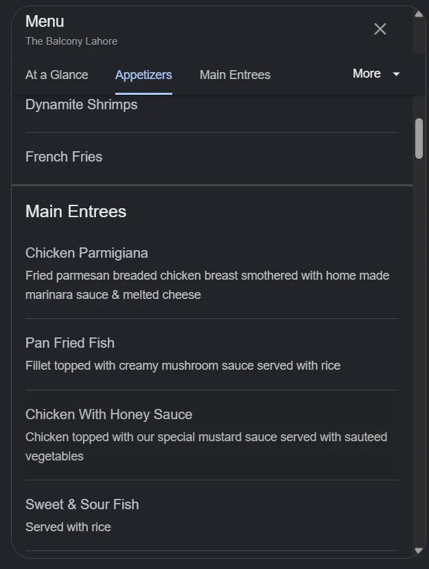 The Balcony Lahore menu, page 3