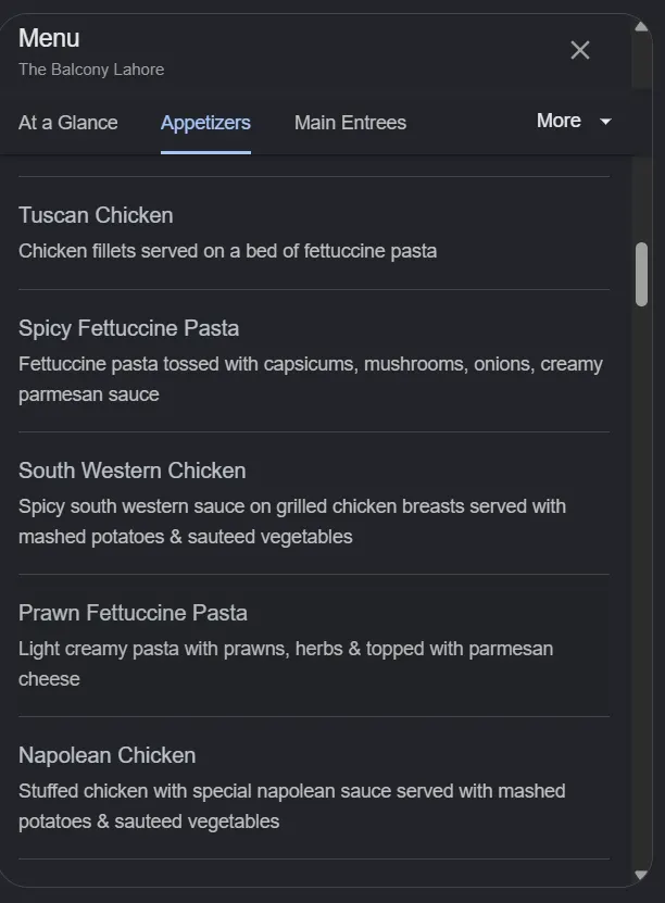 The Balcony Lahore menu, page 4