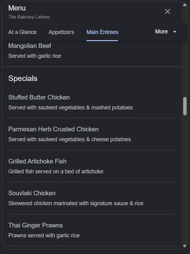 The Balcony Lahore menu, page 6