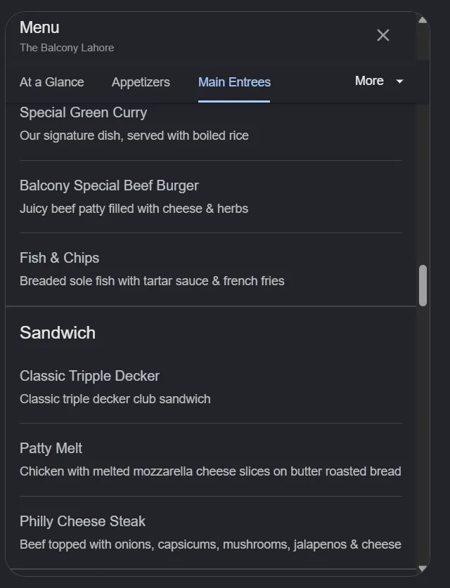 The Balcony Lahore menu, page 7