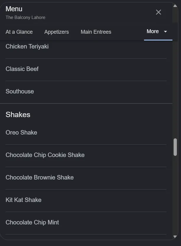 The Balcony Lahore menu, page 9