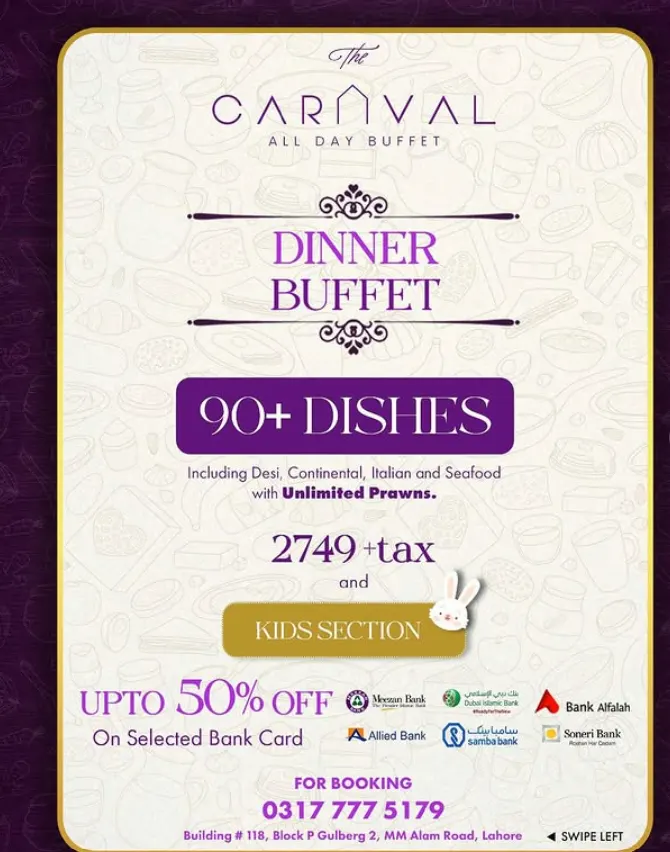 The Carnival All Day Buffet menu, page 1
