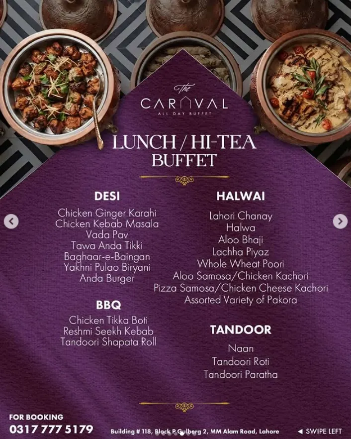 The Carnival All Day Buffet menu, page 10