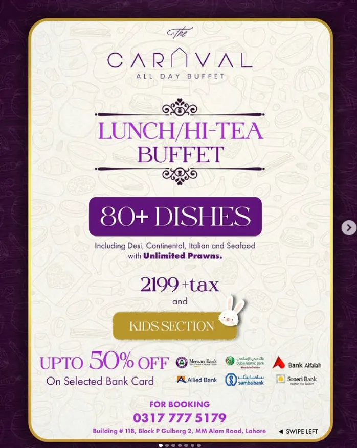 The Carnival All Day Buffet menu, page 2