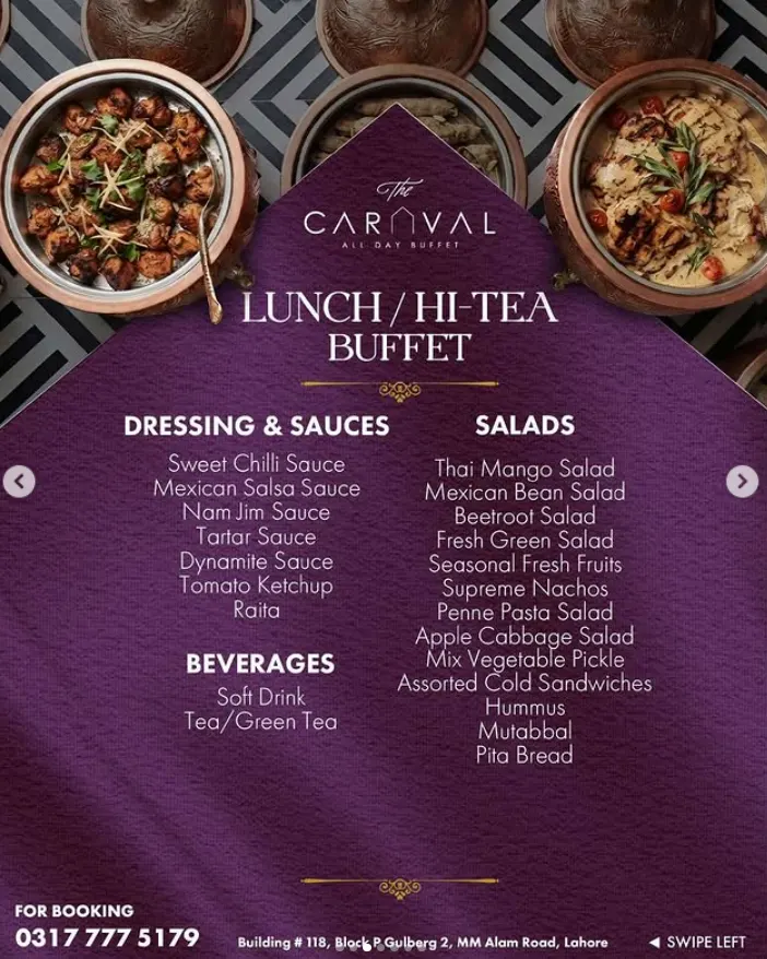 The Carnival All Day Buffet menu, page 6