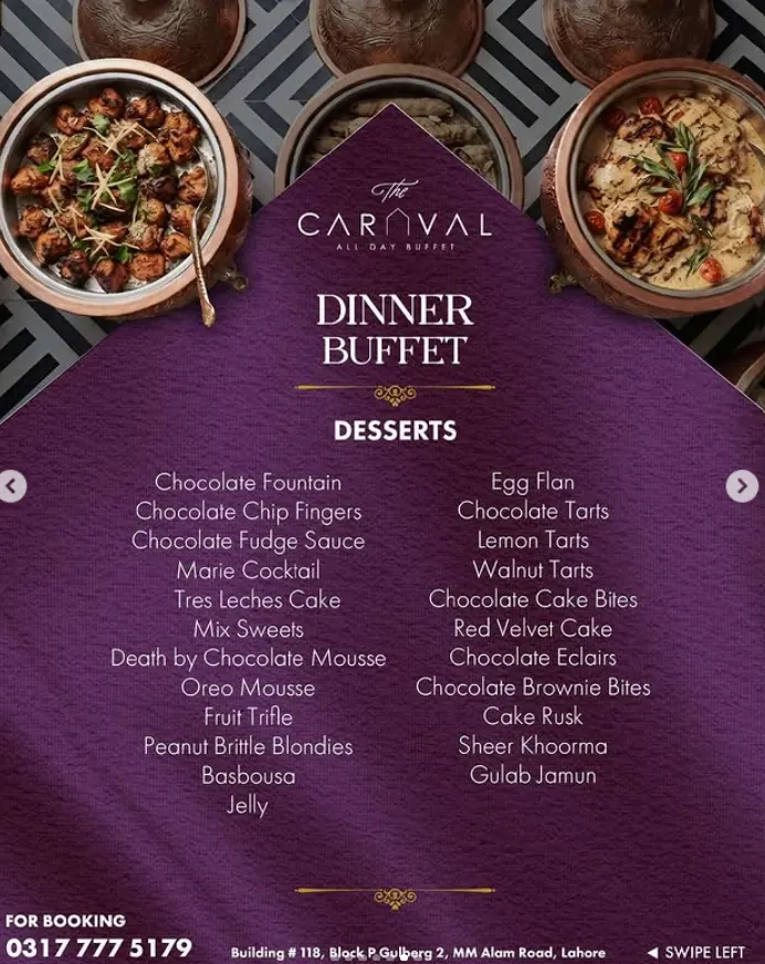 The Carnival All Day Buffet menu, page 9