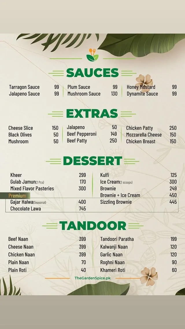 The Garden Spice menu, page 10
