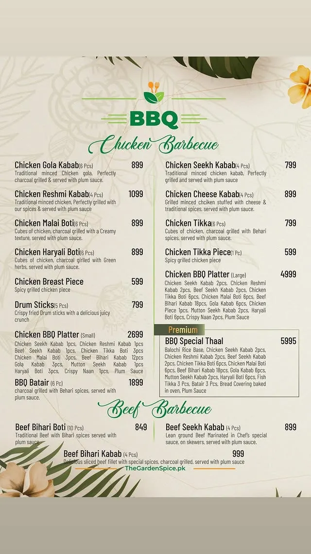 The Garden Spice menu, page 3