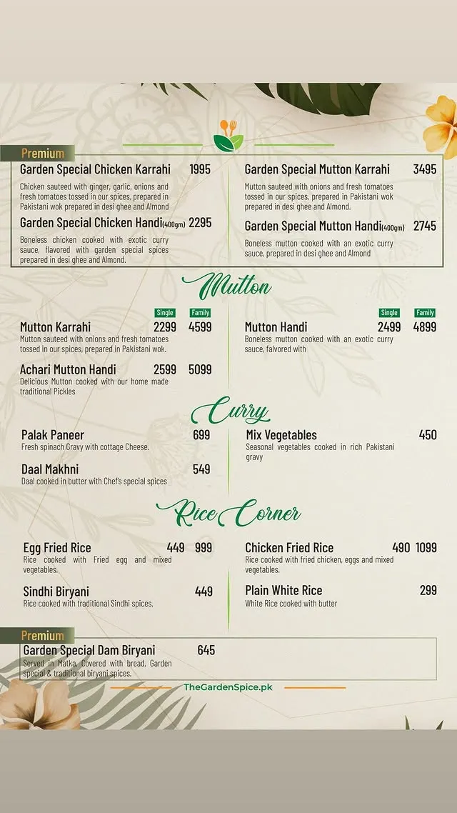The Garden Spice menu, page 5