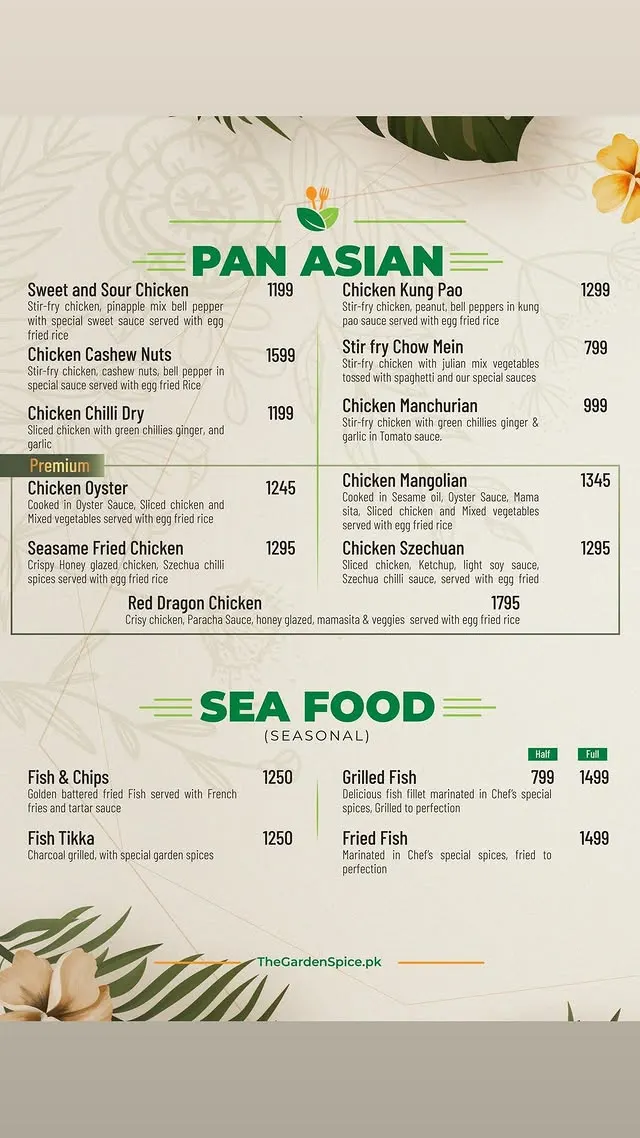 The Garden Spice menu, page 7