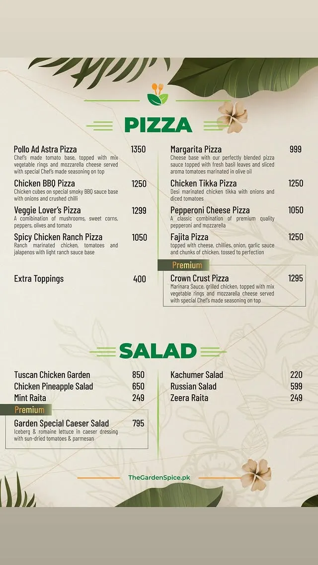 The Garden Spice menu, page 8