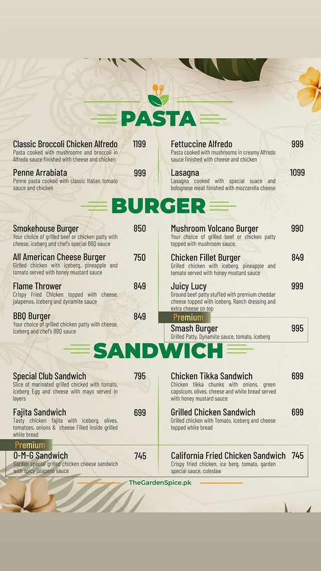 The Garden Spice menu, page 9