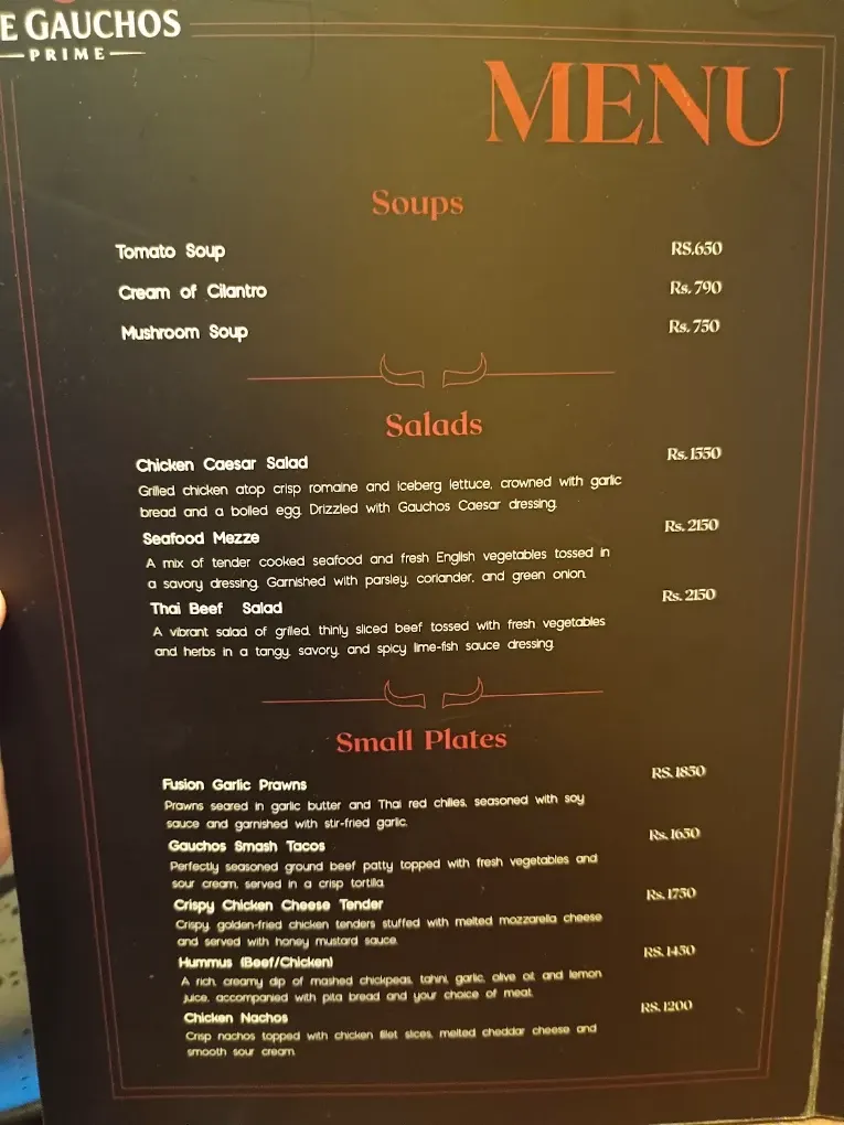 The Gauchos Prime menu, page 5