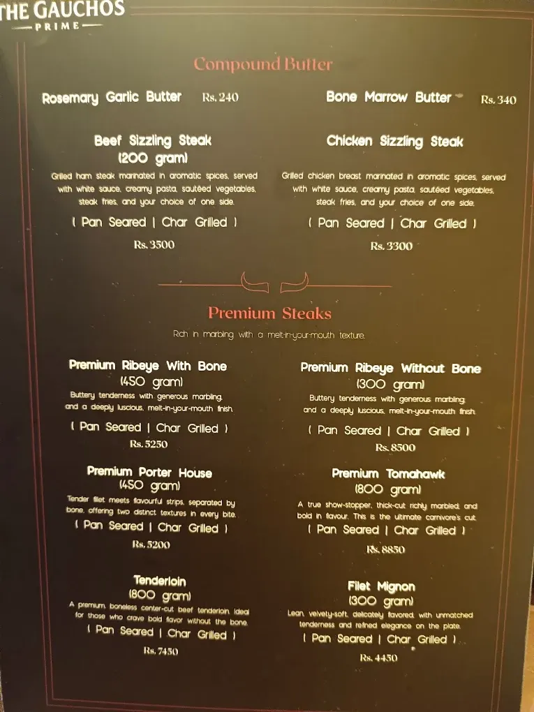The Gauchos Prime menu, page 9