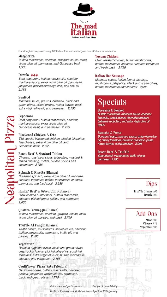 The Mad Italian Gulberg menu, page 1