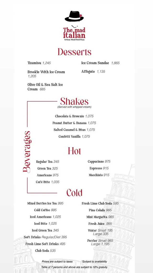 The Mad Italian Gulberg menu, page 4