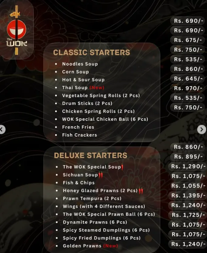 The Wok Pakistan menu, page 1
