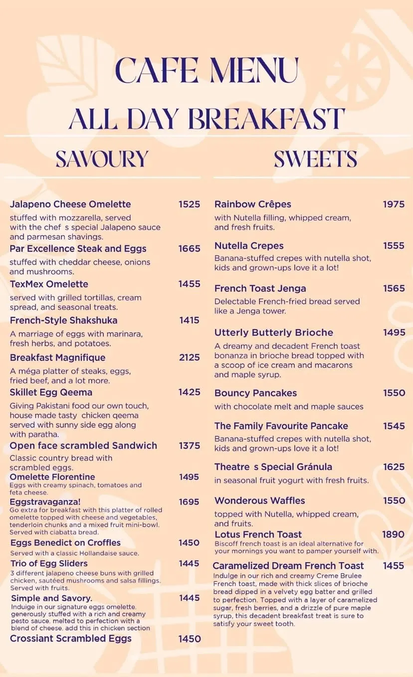 Theatre - Live Bakery & Cafe menu, page 1