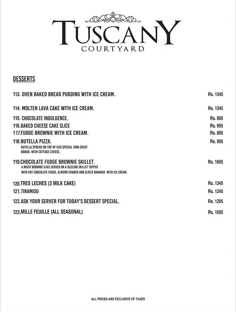 Tuscany Courtyard Lahore menu, page 10