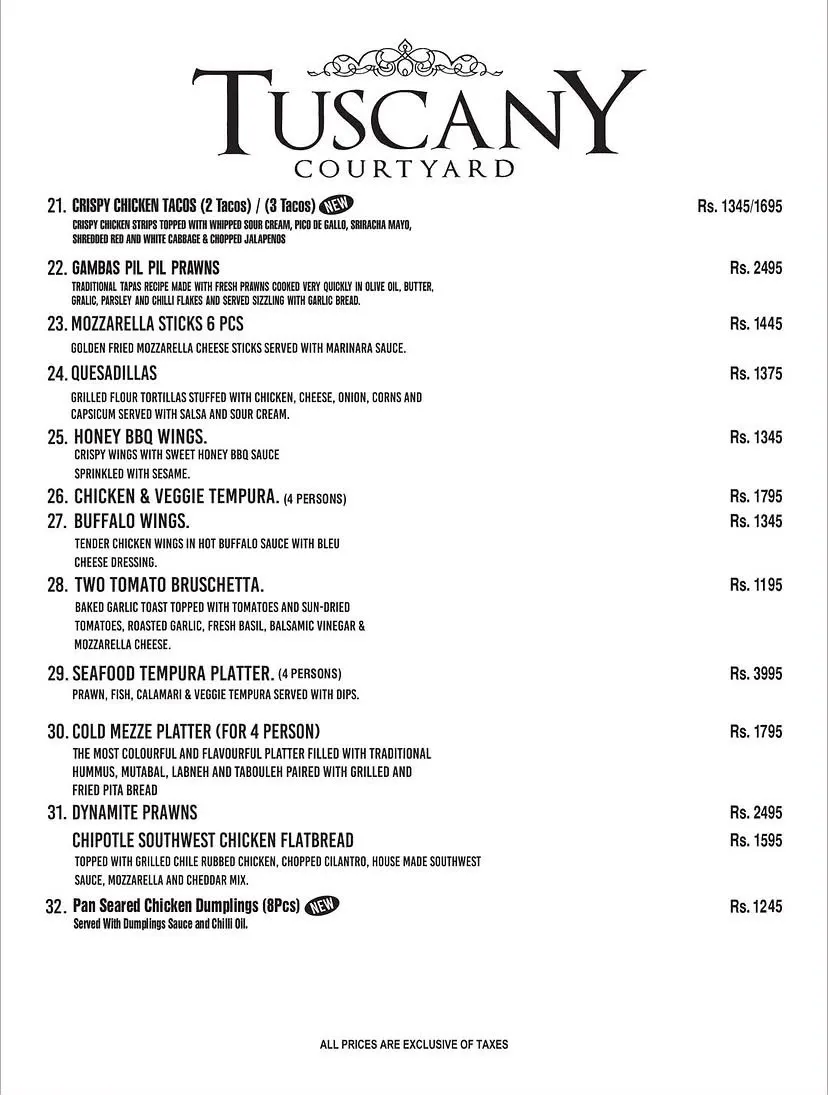 Tuscany Courtyard Lahore menu, page 2