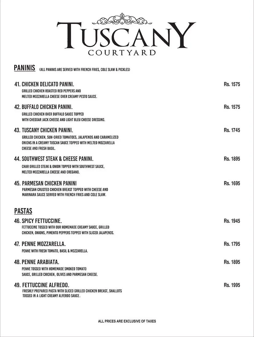 Tuscany Courtyard Lahore menu, page 4