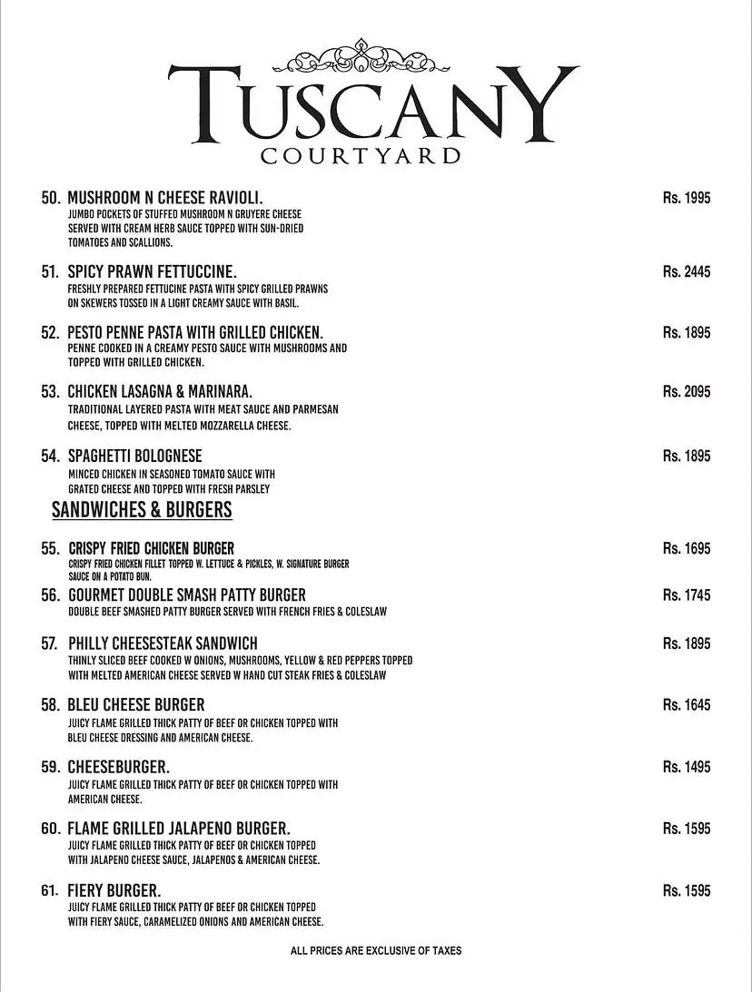 Tuscany Courtyard Lahore menu, page 5