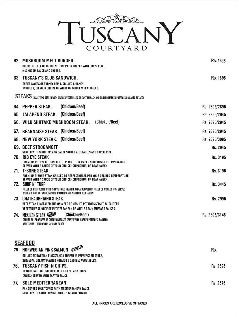 Tuscany Courtyard Lahore menu, page 6
