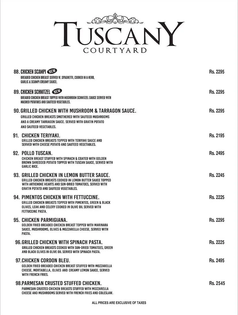 Tuscany Courtyard Lahore menu, page 8