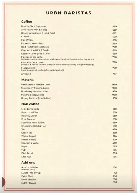 URBN menu, page 3