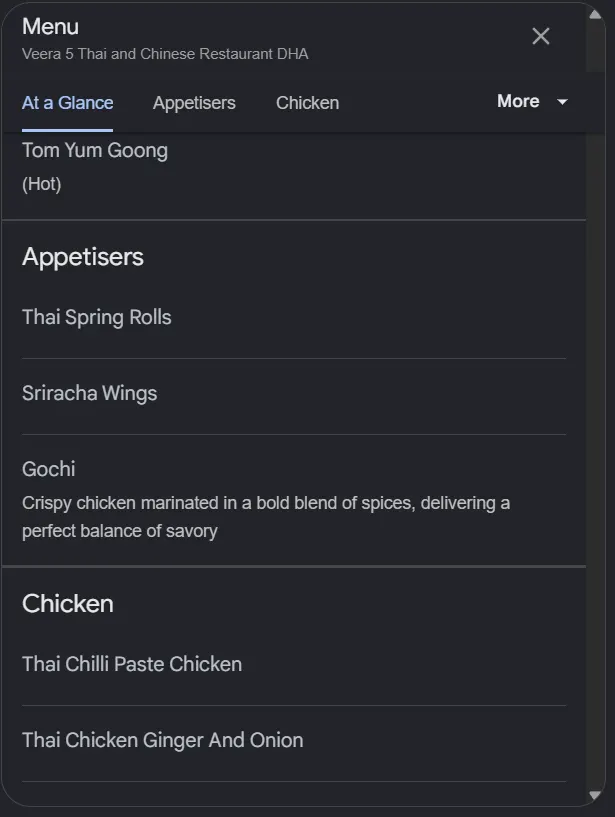 Veera 5 Thai and Chinese menu, page 1
