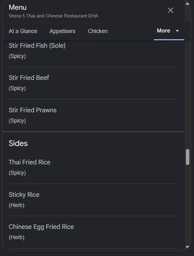 Veera 5 Thai and Chinese menu, page 10