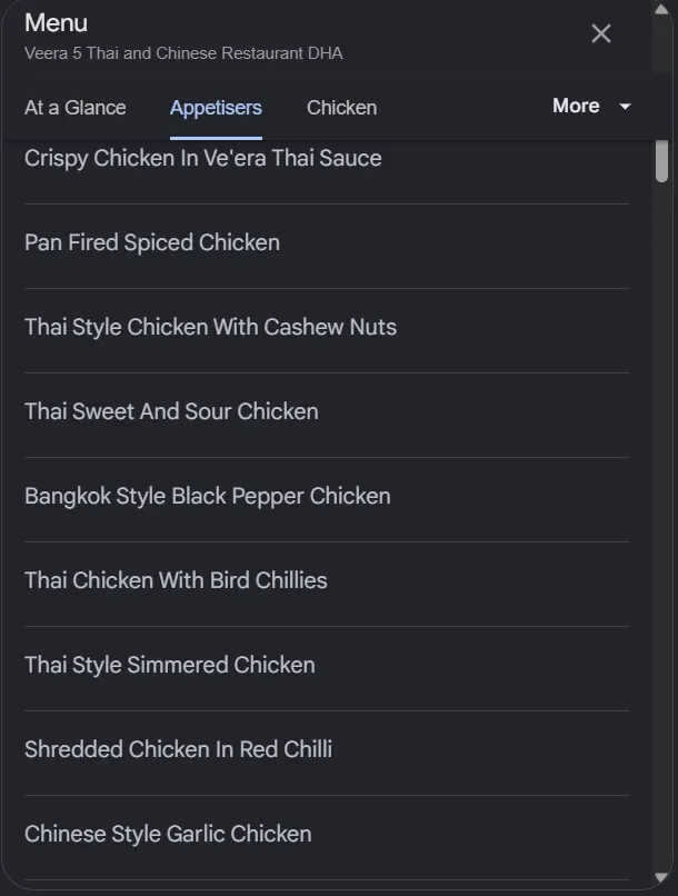Veera 5 Thai and Chinese menu, page 2