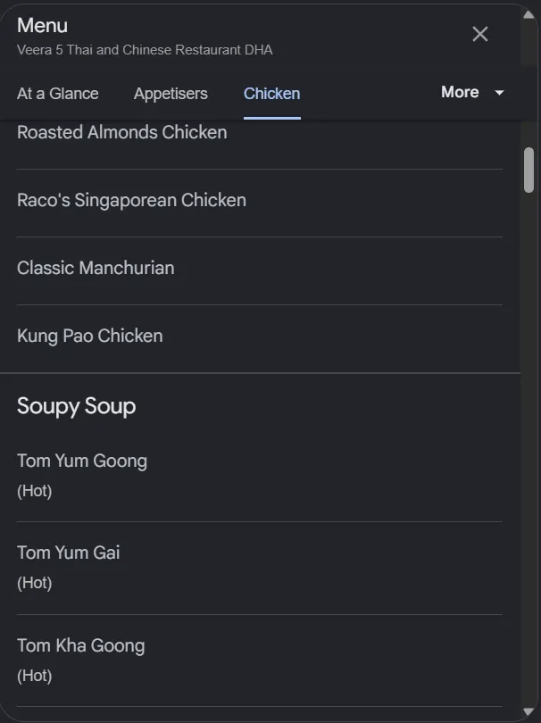 Veera 5 Thai and Chinese menu, page 3