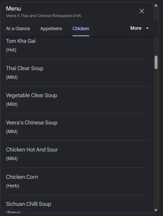 Veera 5 Thai and Chinese menu, page 4