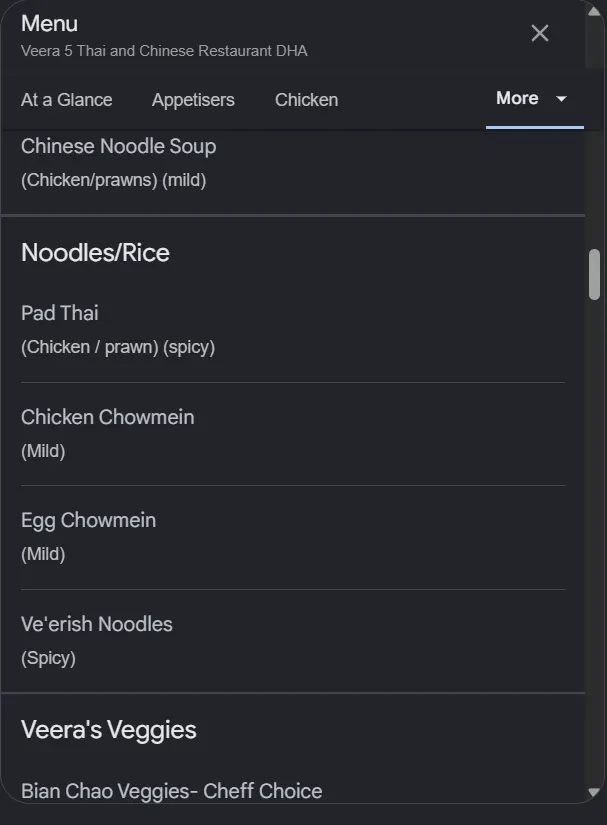 Veera 5 Thai and Chinese menu, page 5