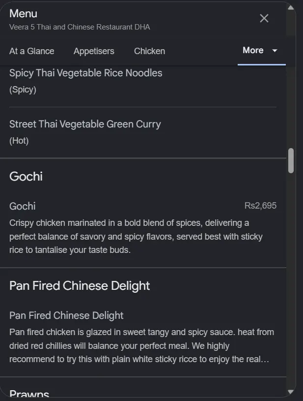 Veera 5 Thai and Chinese menu, page 6
