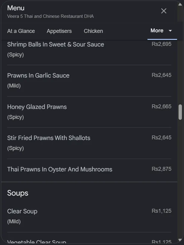 Veera 5 Thai and Chinese menu, page 7