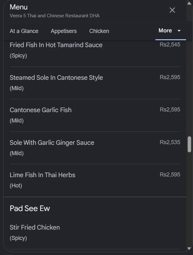 Veera 5 Thai and Chinese menu, page 9