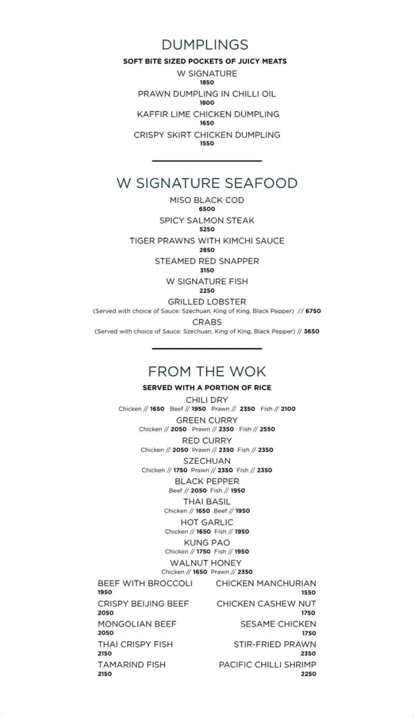 W by Wasabi menu, page 2